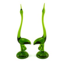 Pair of tall stylized Viking Art Glass Egrets in excellent condition. Circa 1960's - 1970's.