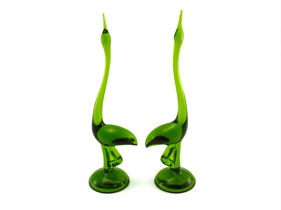 Pair of tall stylized Viking Art Glass Egrets in excellent condition. Circa 1960's - 1970's.