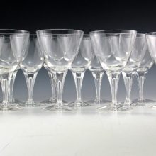 Set of 12 vintage Tiffin crystal goblets with elongated bubble stems from the 1970's. Ready to grace the table at your elegant dinner party.
