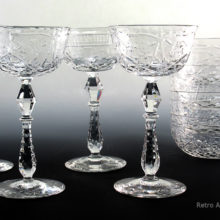 Antique cut crystal stemware and bowls set of 8. This luxurious leaded crystal with superior cut decor is known as Libbey Rock Sharpe. Hand-blown and hand-cut crystal dates from the 1920's to 1930's.
