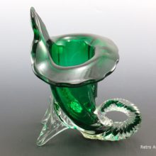 Beautiful emerald green glass vase encased in quality crystal. Hand-made in Italy, circa 1970's.