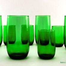 Set of 12 Anchor Hocking Forest Green glass tumblers. Hard to find as a set! Plus this set includes (6) 3½ tall tumblers which are very hard to find.