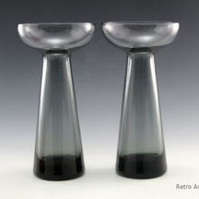 Set of two mid-century modern Morgantown glass Decor Line tall vases for flowers or bulbs.
