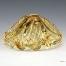 Beautiful hand-made Venetian art glass canary yellow bowl with 1960's label.