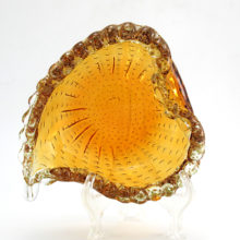Vintage Venetian Art Glass bowl measures 7½" at longest and 6¾" at widest. Stands 2¼" tall.