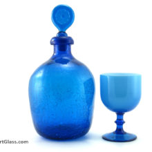 Mid-Century Modern Glass Decanter with Stopper in Blue Crackle