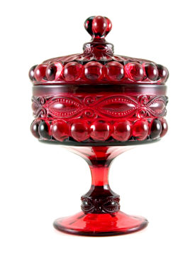 Ruby Glass Eyewinker Covered Comport