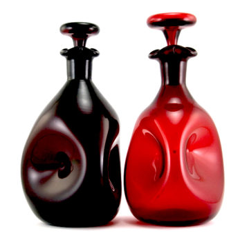 Pair of Blenko Art Glass Pinch Decanters - Designed by Bill Blenko in the 1950s.