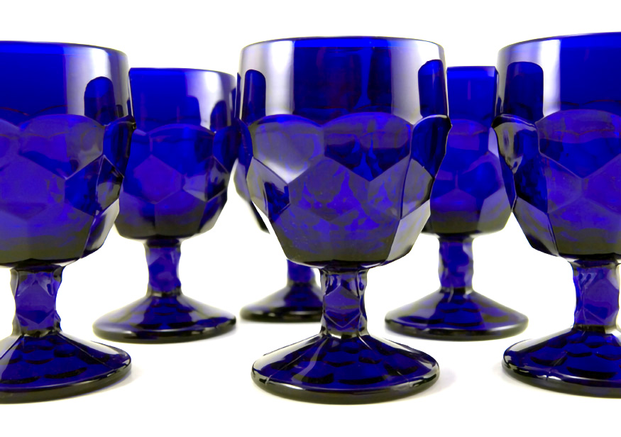 Viking Art Glass Cobalt Blue Glass Goblets in Georgian Pattern